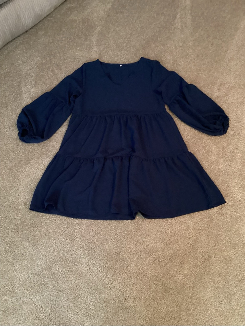 Decree Navy Tiered Mini Dress with Puff Sleeves